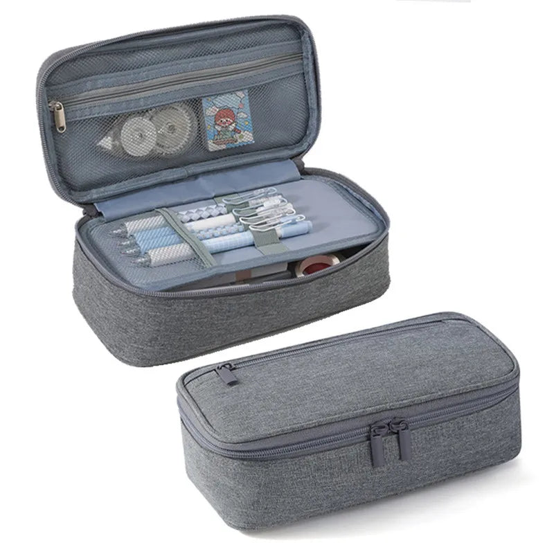 Stift-Aufbewahrungstasche, Federmäppchen, 2-lagig, große Kapazität, Kosmetik, hochwertiges Lernzubehör, einfache Schreibwarenboxen für Studenten