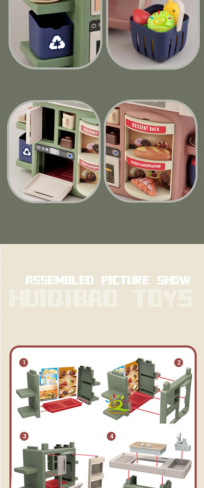 Baby's Housework Kitchen Playset Cooking Tableware Food Lihgting Sound Playing Pretend Educational Toy For Children Toddler Gift.