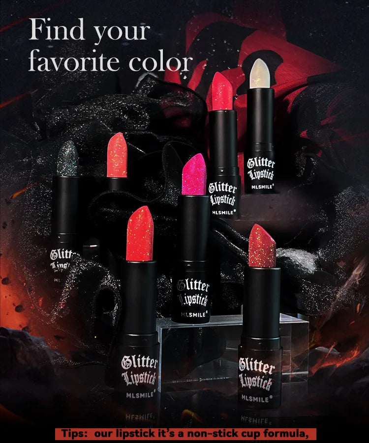 7Colors Glitter Lipstick Waterproof Long Lasting Diamond Pearlescent Metallic Lipstick Black Lipgloss Women Lips Makeup Cosmetic.