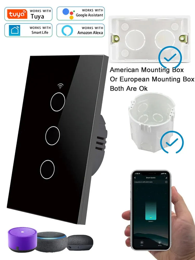 Tuya WiFi Smart Licht Schalter UNS Standard Arbeit Mit Alexa Google Home Wand Touch Schalter 110 V 220 V RF433Mhz Fernbedienung 1 2 3 4 Gang