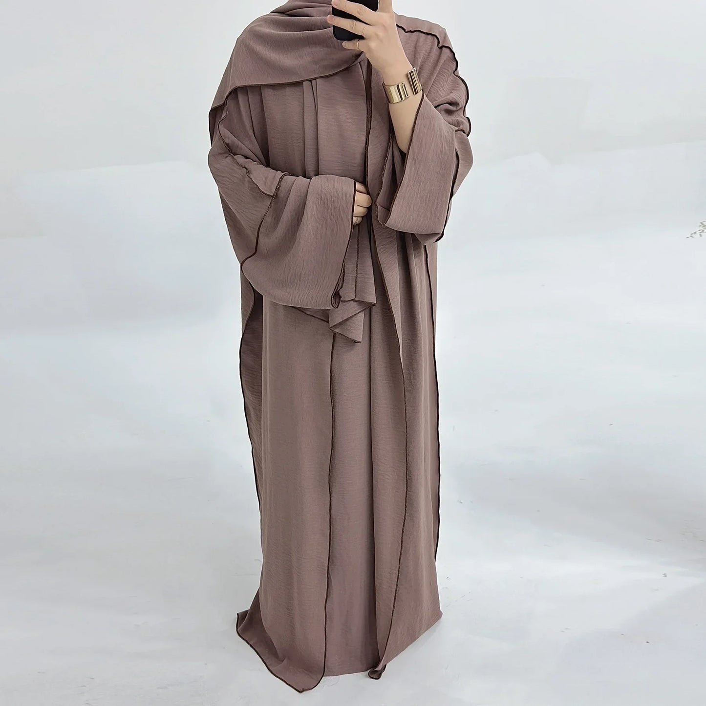 Muslim Abaya3 Pieces Dress for Women Arab Plain Hijab Ramadan Islamic