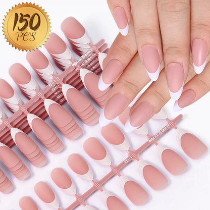 120/150pcs Matte White French Gel Nail Tips Medium Almond Nude Press On Nails 0.75-2.6cm Pink/Nude ABS Soft Gel Nail Flase Tips