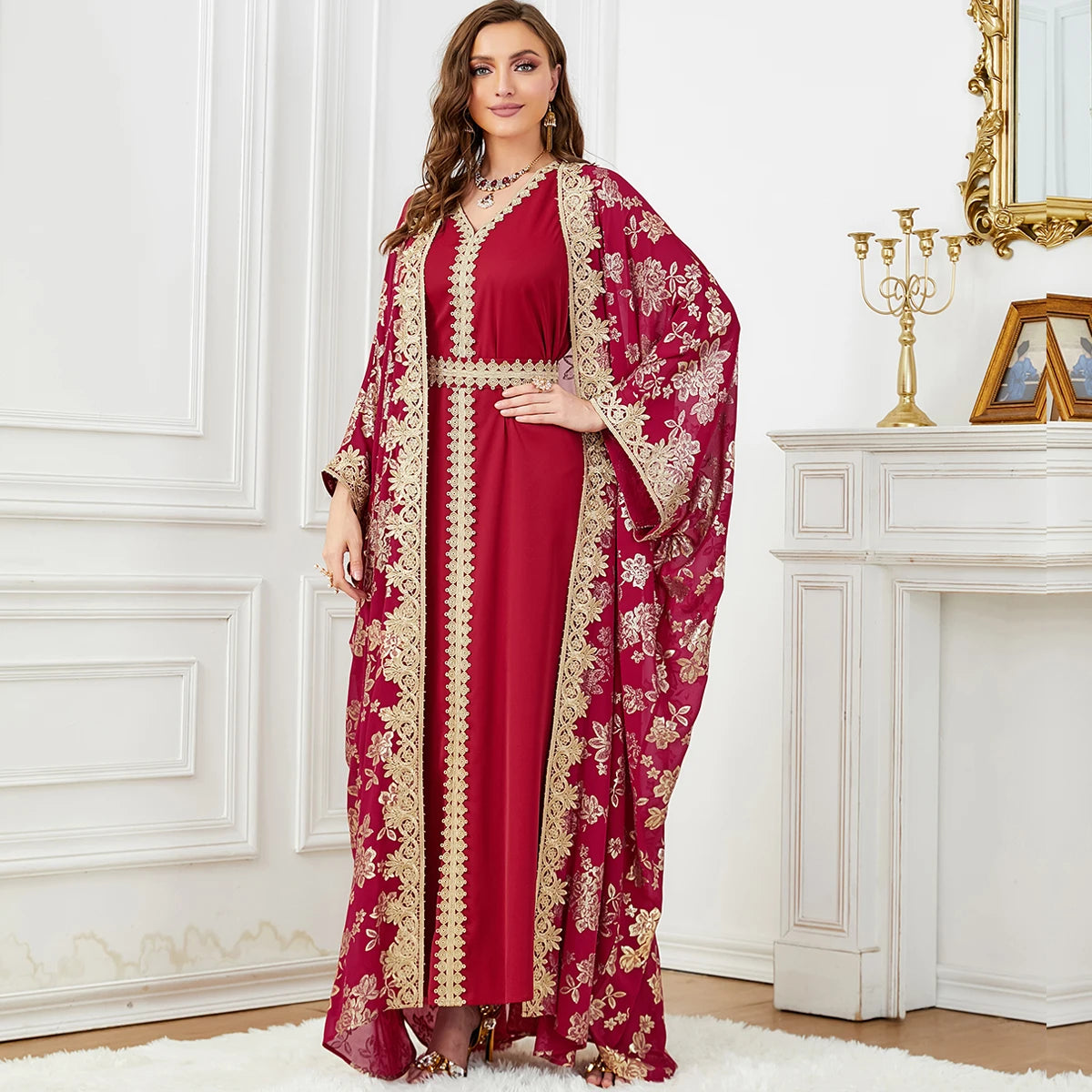 Eid Muslim Party Dress for Women Abaya with Inner Dress 2 Piece Set Jalabiya Ramadan Abayas Robe Caftan Vestidos Largos 2024.