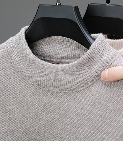 Luxury high-end round neck sweater men's winter trend brand embroidered Korean version casual plush warm thick knitted pullover