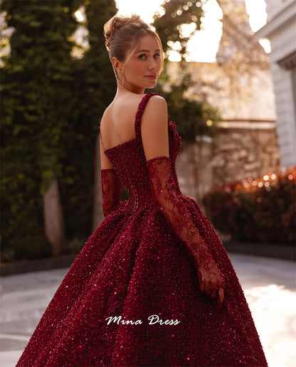Mina Maßgeschneiderte Perlen, luxuriöse Damen-Abendkleider für besondere Anlässe, quadratischer Führer, rückenlang, Party, elegante Frau, Abschlussball
