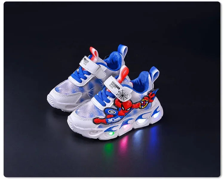 Disney Fashion Spiderman Baby Boys Sneakers Spring/autumn Children's Shoes Lighted Sneaker Trendy Kids Boy Sports Casual Shoes.