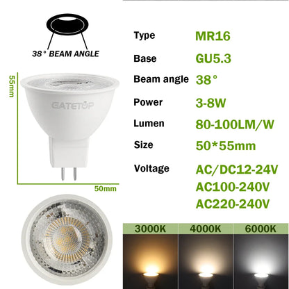 10PCS MR16 LED Strahler Birne GU5.3 Lampada AC 110V 220V 12V Bombillas Spot Licht Ersetzen Die 50W Halogen Lampe Hause Derection.