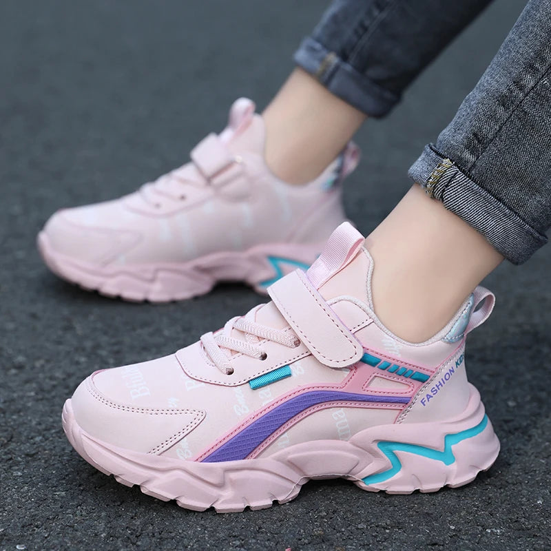 Kids Casual Pink Girls Leather Shoes Fashion For 7-15y Lightweight Running Young Student's Children Sports Girl's Shoe NBGAGA.