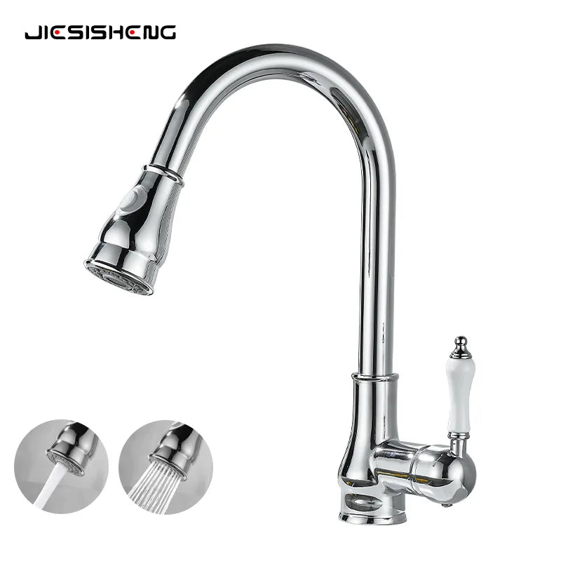 Antique Brass Kitchen Faucet Pull Out Spout Kitchen Faucets Black Single Hole Swivel Hot Cold Water Kitchen Mixers Taps