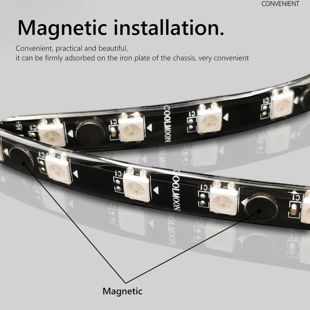 COOLMOON ARGB LED Strip Light 5V 3Pin/Small 4Pin Diamond Magnetic Colorful Atmosphere DIY Lamp Bar for PC Computer Case Chassis