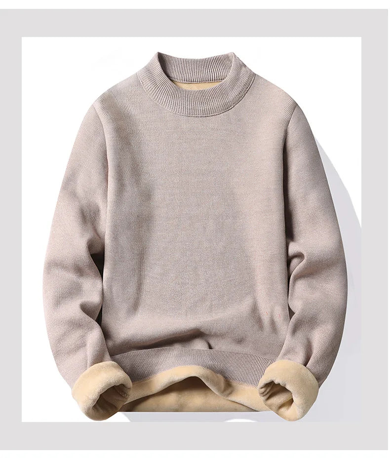 Men's Pullover Soft Sweater Winter Velvet Shirts Brand Clothing Knitted Fleece Warm Cold Blouse Slim Fit Bottom Shirts.