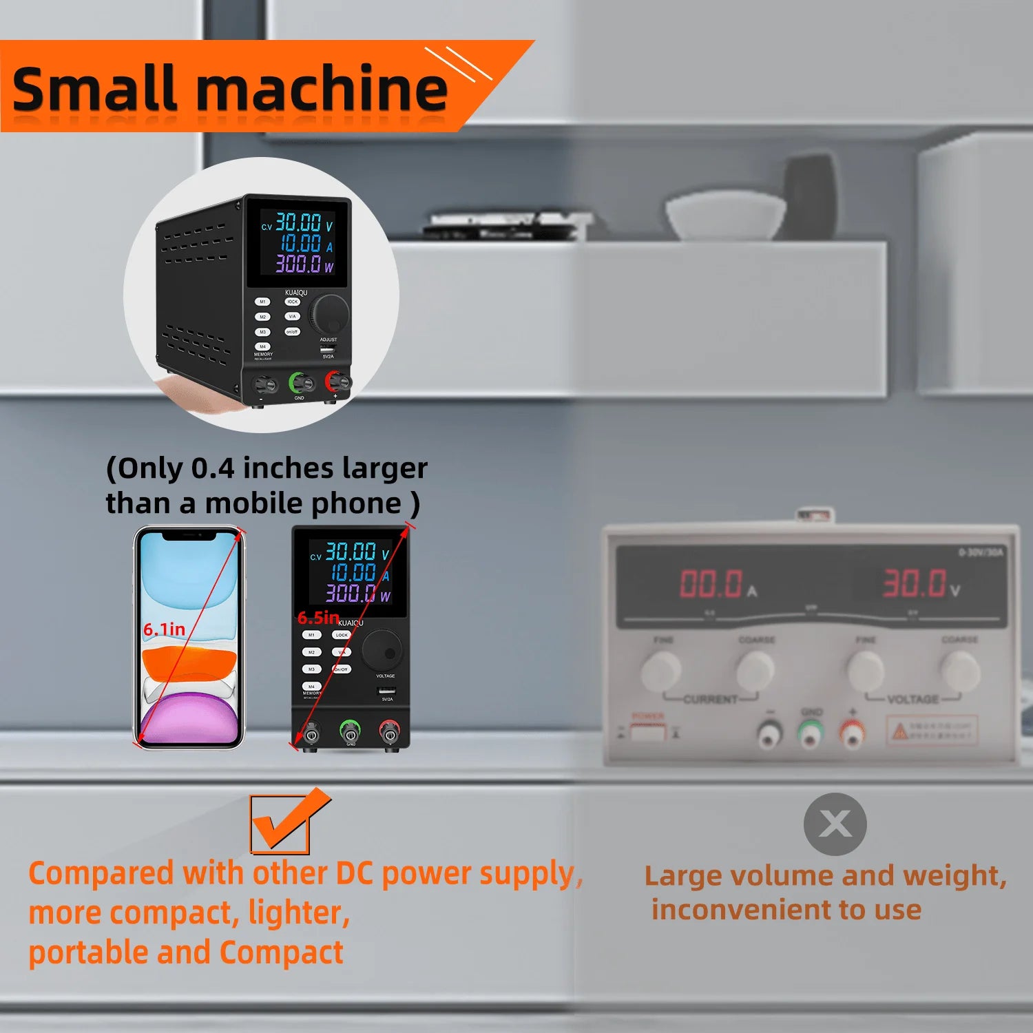 KUAIQU 200V 300V 1A DC Power Supply, 30V Programmable Adjustable Regulated Lab Bench Power Supply with PC Software,Output Switch.