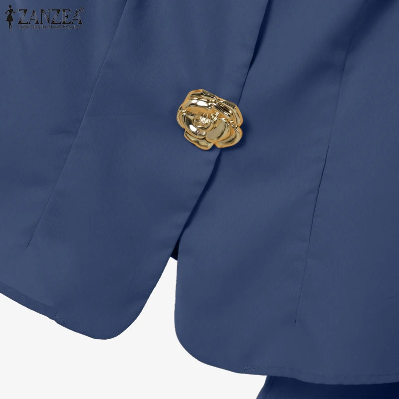 ZANZEA 2025 Summer Outfits Women Fashion Matching Sets V Neck Sleeveless Tanks Tops Trousers Suit 2PCS Solid Work OL Tracksuits