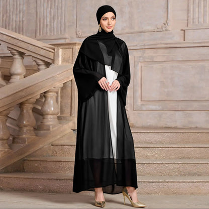 Ramadan Abaya  Muslim's Women Kebaya Solid Color Open Front Modest Cover Up, Versatile Long Sleeve Maxi Loose Outwear With Hijab.