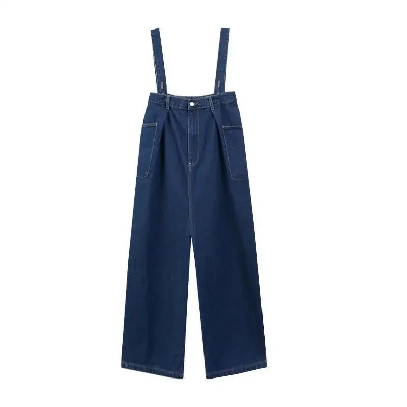 Denim Overalls Women New Vintage Streetwear Jumpsuits Female Korean Fashion Straight Loose Wide Leg Pants.