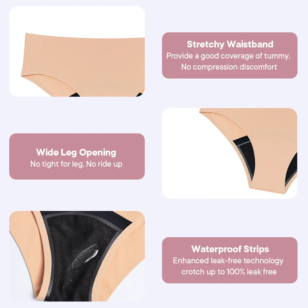 Seamless 4-Layer Menstrual Panties Mid-brief Breathable Reusable Leakproof Underwear for Women Fast Absorption.