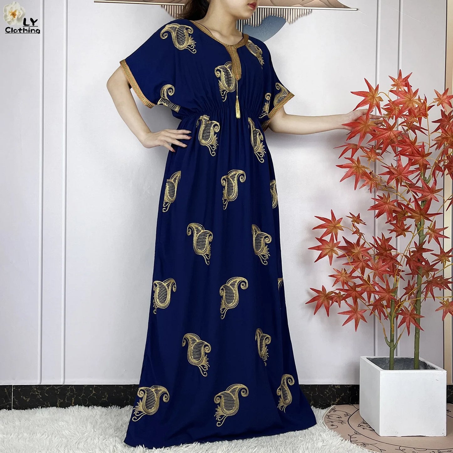 New Dubai Fashion Women Party Evening Dress 2024 Summer Short Sleeve Elasticity Embroidery Femme Robe African Islam Loose Abaya.