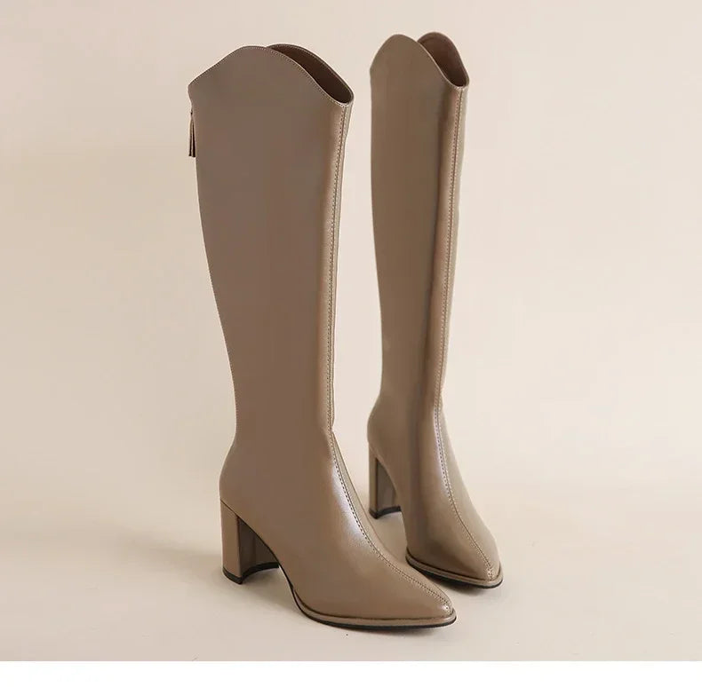 Plus Size 34-43 New Women Boots Zipper Thick High Heels Simple Thick High Heels Autumn Winter Boots Knee High Botas.