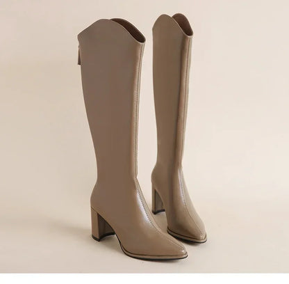 Plus Size 34-43 New Women Boots Zipper Thick High Heels Simple Thick High Heels Autumn Winter Boots Knee High Botas.