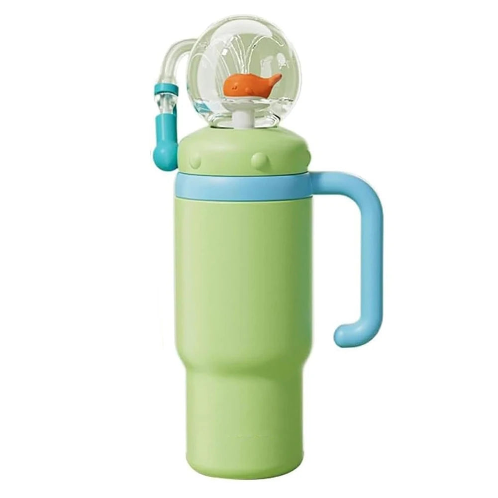 24oz Stainless Steel Whale Fountain Tumbler Straw Water Cups Kids Adults Travel Water Bottles Whale Water Cups Car Water Bottle