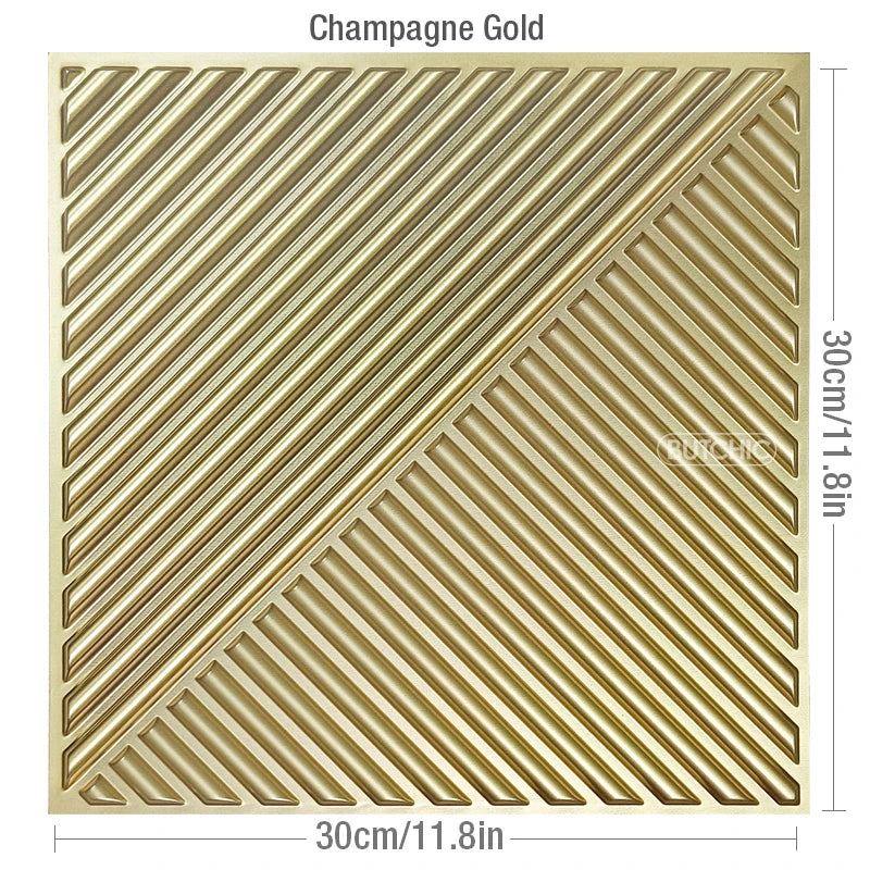 12pcs 30x30cm Champagne gold color 3D Wall Panel Shining Gold 3D Wall Sticker Wedding party background wall art Wood grain paper