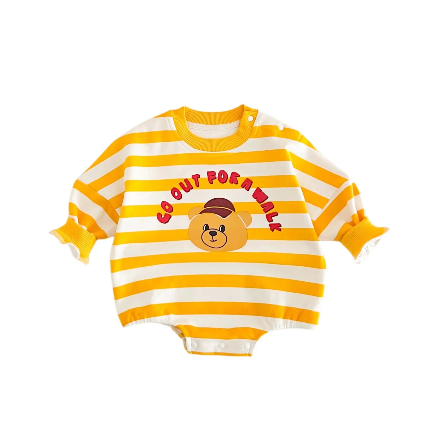 Gelbe Kollektion Frühling Herbst Baby Mädchen Junge Rundkragen Lange Ärmel Cartoon Bär Body/Strampler Neugeborenen Overall K31266