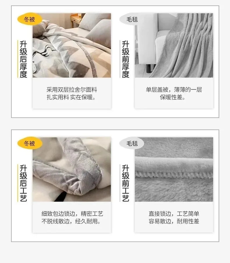 Modern Geometric Cartoon Printed Bedroom Blanket Coral Fleece Dormitory Quilt Thicking Double Layer Multi Purpose Bedding Sheets