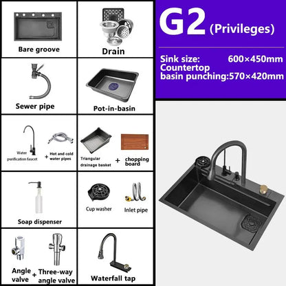 Kitchen Sink Stainless Steel Large Single Slot Multifunctional Tank Wash Basin With Waterfall Faucet Lowe Price
