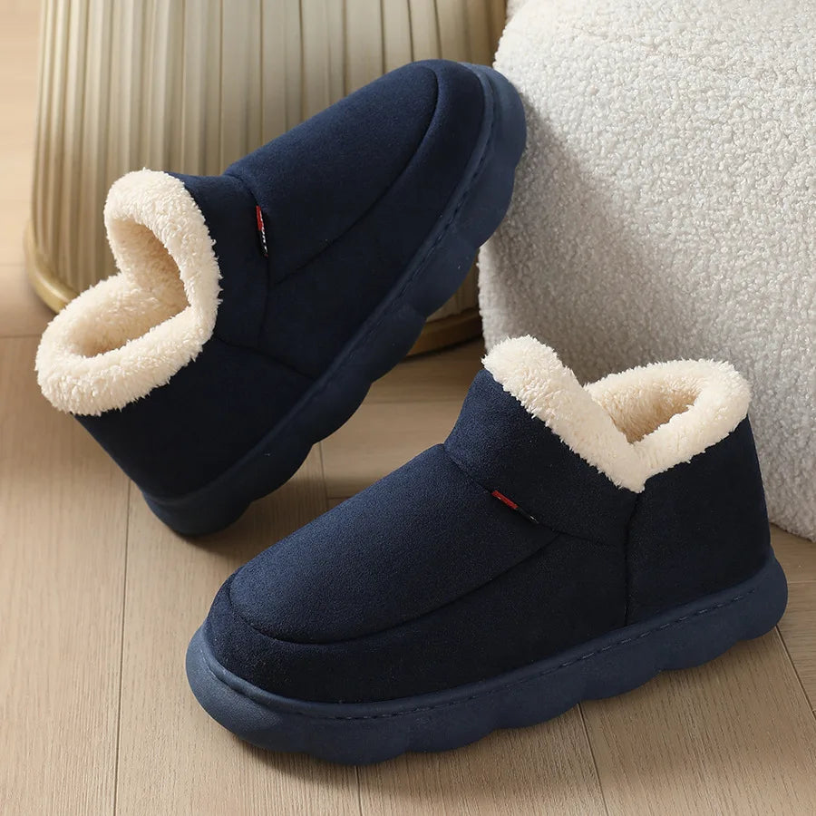 Bebealy New Winter Men Slippers Warm Cotton Shoes Men Indoor Fluffy Fuzzy Men Boots Outdoor Nonslip House Ankle Boots Shoes Men.