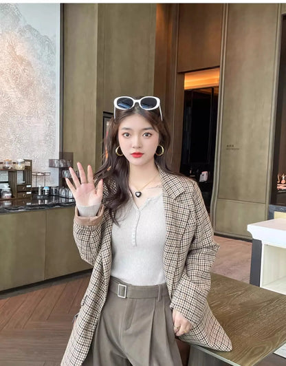 2025 frauen Solide Strick Pullover Herbst Winter Pullover V-ausschnitt Taste Langarm Schlank Pullover Koreanische Casual Basis Schicht Y2k