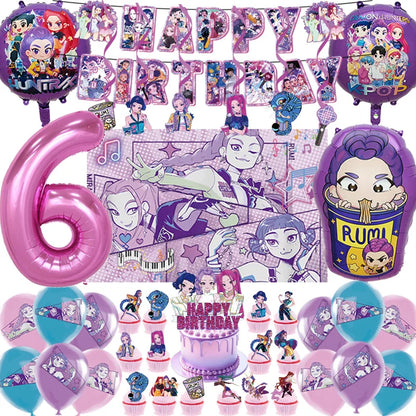 K Pop Dämonenjäger Party Ballon Kind Mädchen Alles Gute zum Geburtstag Party Dekoration Set 1-9. Nummer Ballon Banner Hintergrund Babyparty
