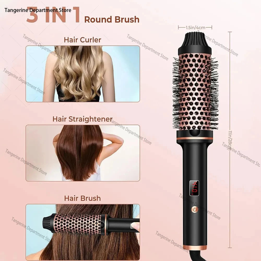 3 In 1 Ionic Hair Curler Straightener Professional Curling Iron Heated Hair Styling Brush Anti-Scald Thermal Brush Curl Wand.