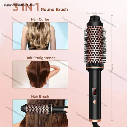 3 In 1 Ionic Hair Curler Straightener Professional Curling Iron Heated Hair Styling Brush Anti-Scald Thermal Brush Curl Wand.