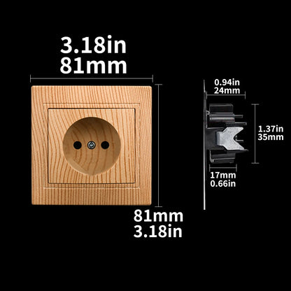 WESA Holzsteckdose, 16 A, EU-Standard, Steckdose, nicht geschliffen, 86 mm x 86 mm, flammhemmende Kunststoffplatten-Wandsteckdose.