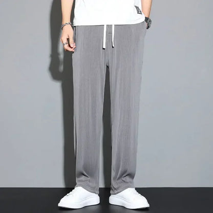 Summer Loose Ice Silk Pants Men's Drape 100KG Size Long Pants Fat Casual Sports Pants Wide Leg Straight Pants Tide Brand.
