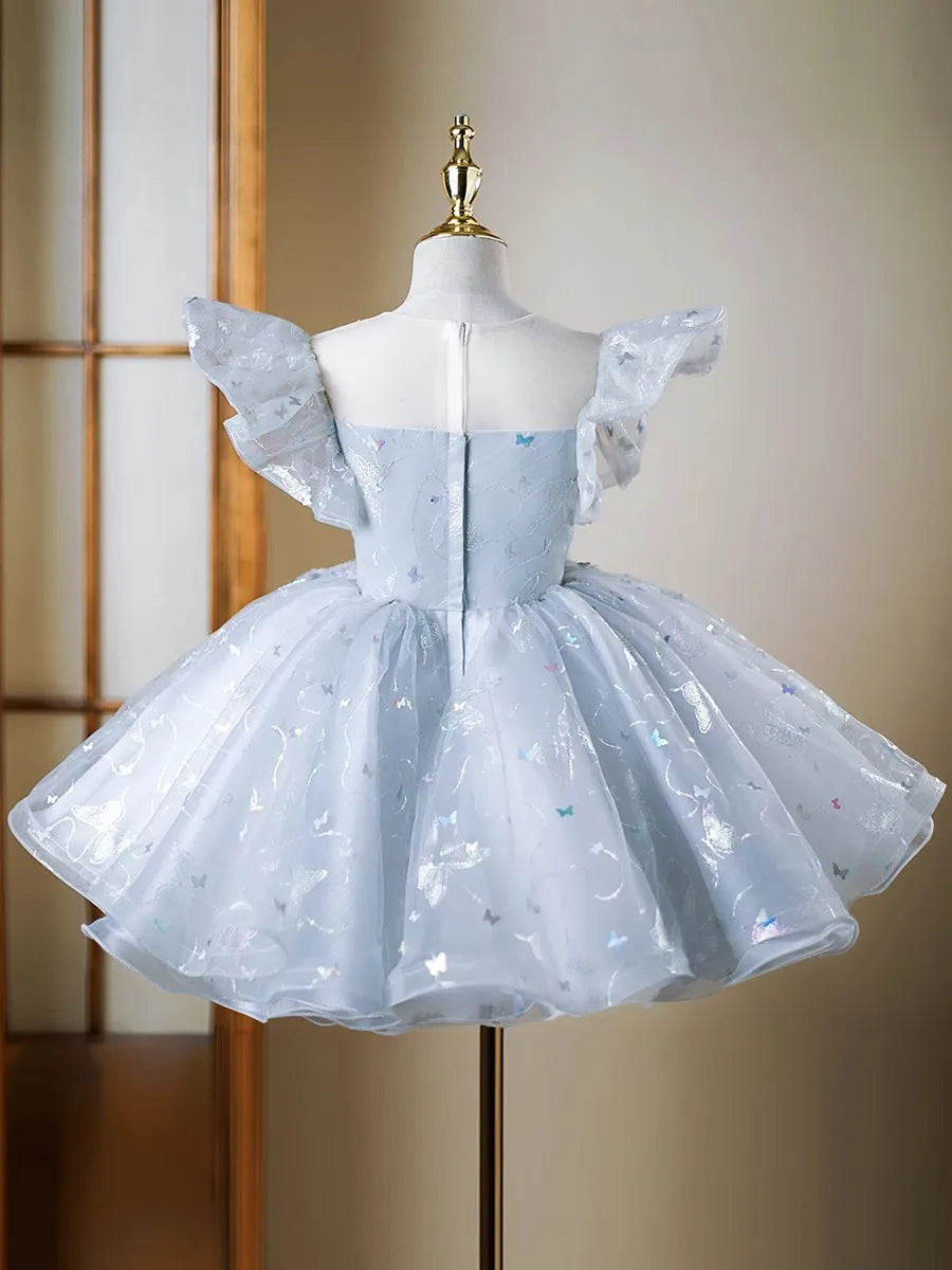 Blütenblattärmel Kleid Pailletten Mädchen Prinzessin Kleider Klavier Performance Kleider Teenager Kleidung Fliegende Ärmel Tutu Ballkleid.
