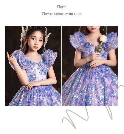 Mädchen Prinzessin Geburtstag Party Blumenmädchen Hochzeit Schönheit Kleid Kinder Leistung Elegantes Weiß Rosa Tutu für formelle Anlässe.