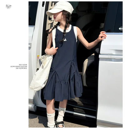 Neues Sommer-Mädchen-Prinzessinnenkleid für Kinder, ärmelloses Kleid mit Rüschen, Design-Kleider für Teenager, Kinder, lässiges Urlaubs-Strandkleid