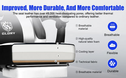 Daccormax Ergonomischer Gaming-Stuhl mit verstellbarer Lordosenstütze und Kopfstütze, Design mit hoher Rückenlehne + faltbarer Fußstütze für PC-Gamer