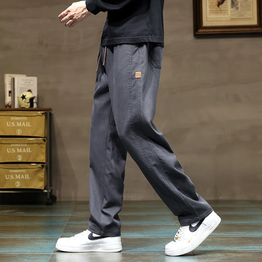 Brand Clothing New Soft Lyocell Fabric Pants Men Thick Loose Straight Drawstring Elastic Waist Korea Casual Cargo Trousers Male.