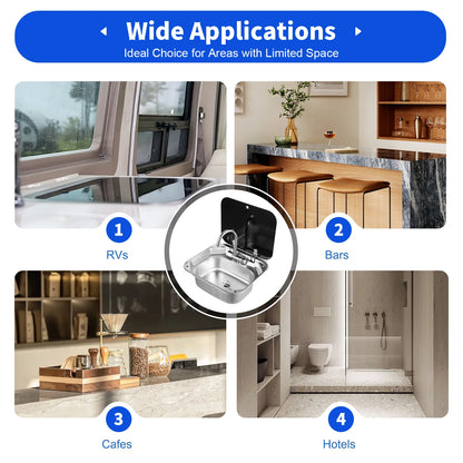 Edelstahlspüle mit klappbarem Wasserhahn und Deckel, Bar, Wohnwagen, Wohnmobil, kleines Boot, Handwaschbecken, Outdoor-Küchenspüle für Reisen