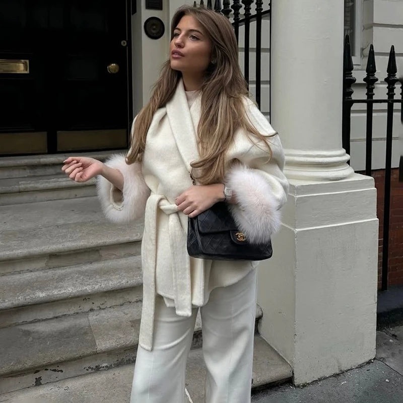 TARUXY Fuchspelz-Wollmäntel für Damen, kurzer Mantel, Bürodame, abnehmbarer, eleganter doppelseitiger Wollmantel, 2025, neue Strickjacke.