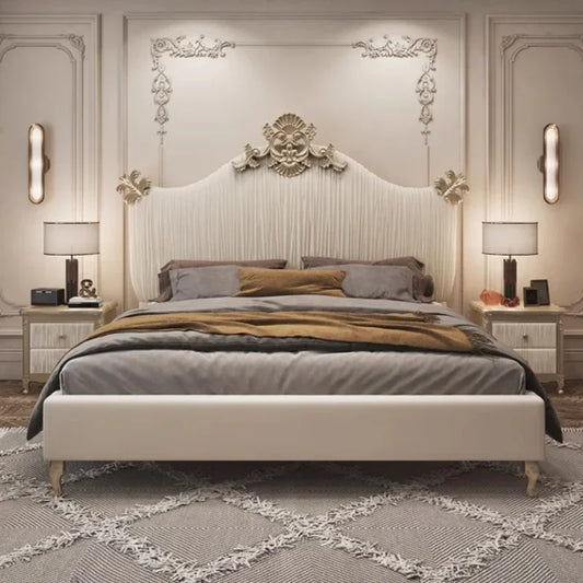 Klassisches europäisches Bett, Doppelbett, King-Size-Bett, Kopfteil, hochwertiges Bett, Twin, kreieren Sie das Hauptschlafzimmer, Cama De Casal, Wohnmöbel