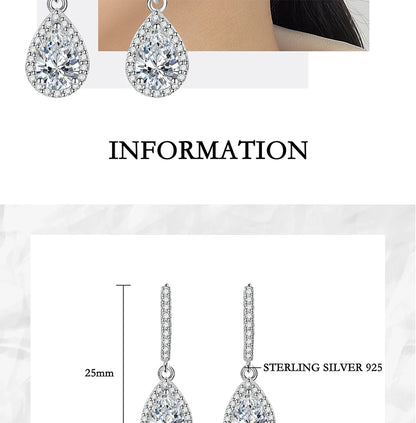 PERFANY 1CT Pear Cut Moissanite Earrings for Women S925 Pure Silver Laboratory Cultivated Diamonds Elegant Wedding Jewelry.