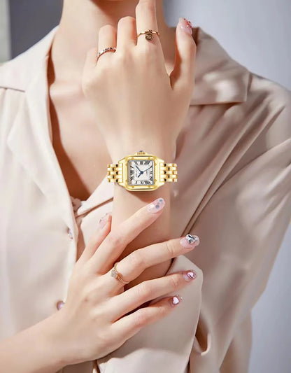 Women Watch Light Luxury Brand Business Gold Stainless Steel Ladies Fashion Quartz Watches Female Clock Bracelet Wristwatch.