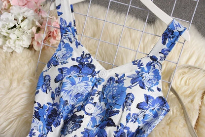 ALPHALMODA-Stretchy Tank-Kleid für Damen, schmales Baumwollkleid, einreihig, Blumendruck, elegant, Sommer, neu