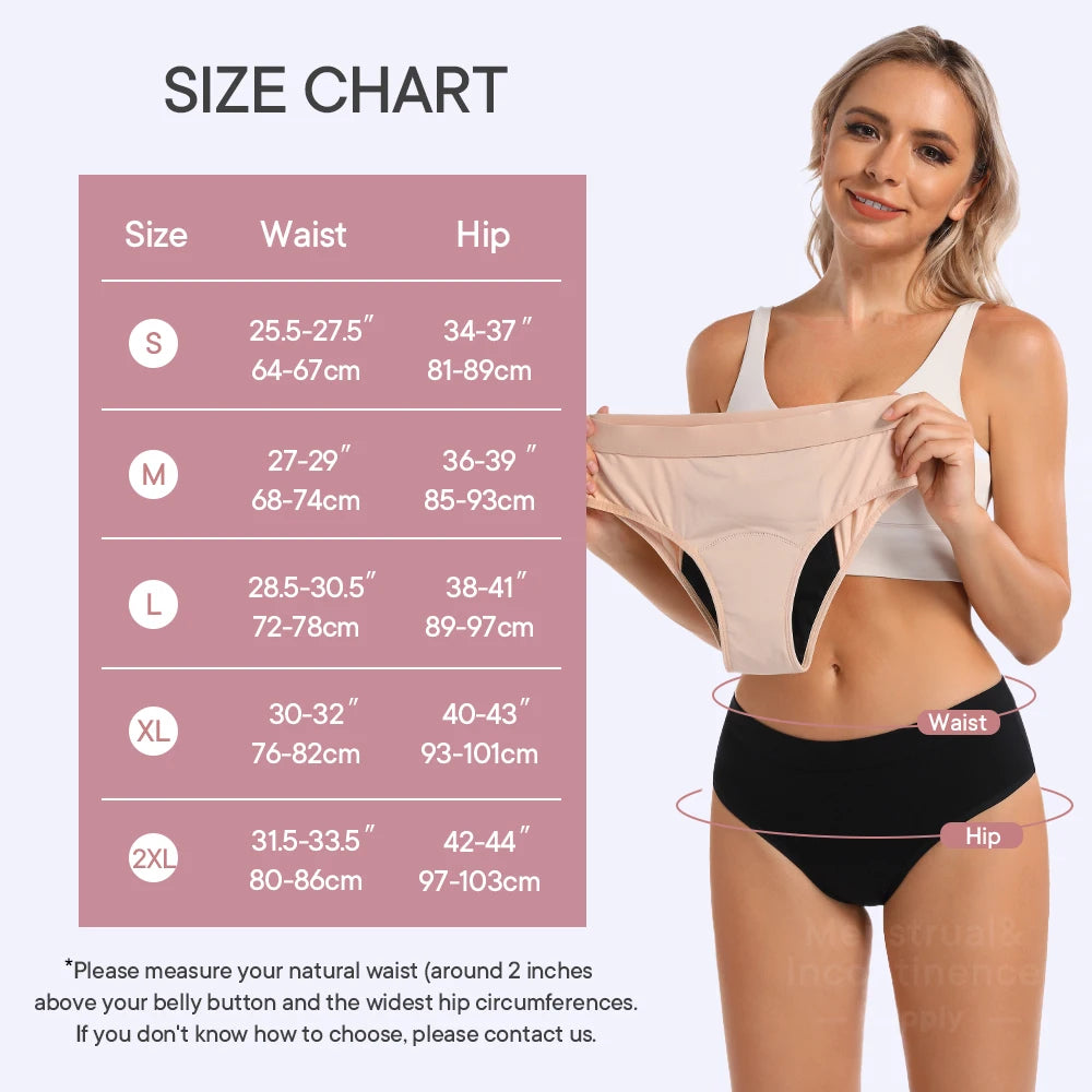 Menstrual Panties Bamboo Fiber Reusable Breathable 4-Layer Leakproof Protection Period Underwear Fast Absorbent.