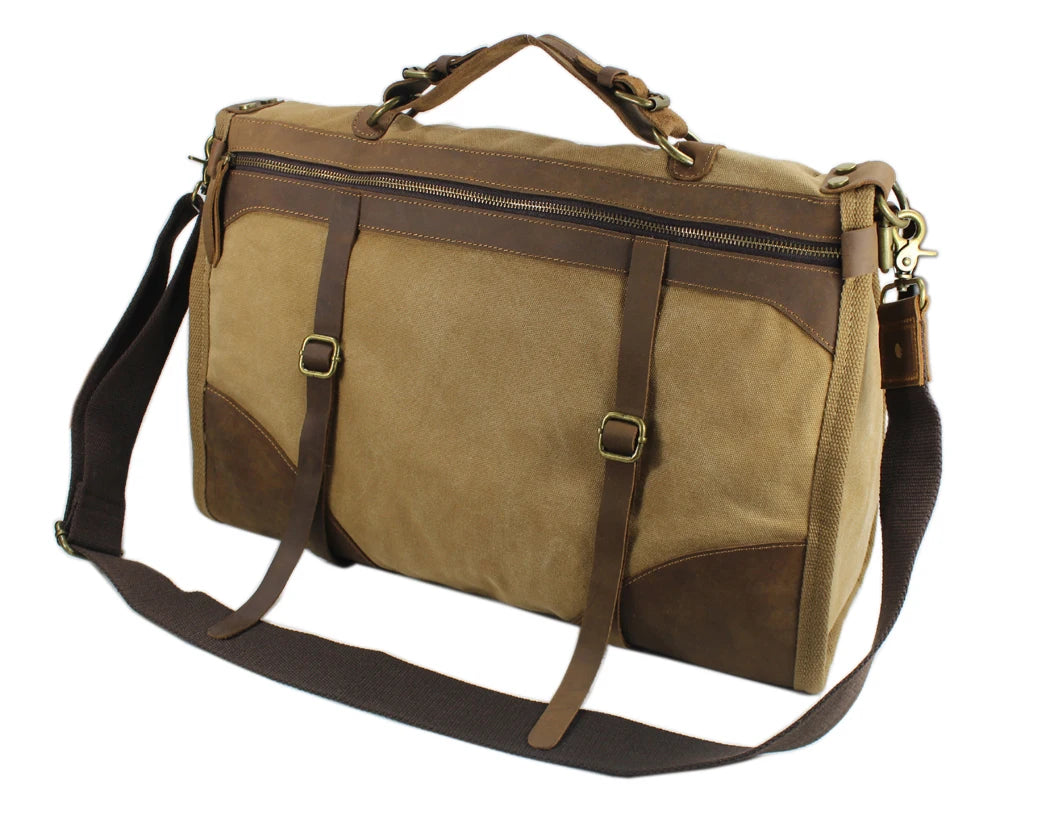 Vintage Retro militär Leinwand + Leder männer reisetaschen gepäck taschen männer wochenende Tasche Übernachtung duffle taschen tote Freizeit M314 #