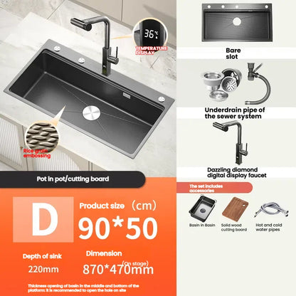 Stainless Steels Kitchen Sink Household Wash Dish and Wash Vegetables Basin Large Single Slot Multifunctional Dishwashing Bowl