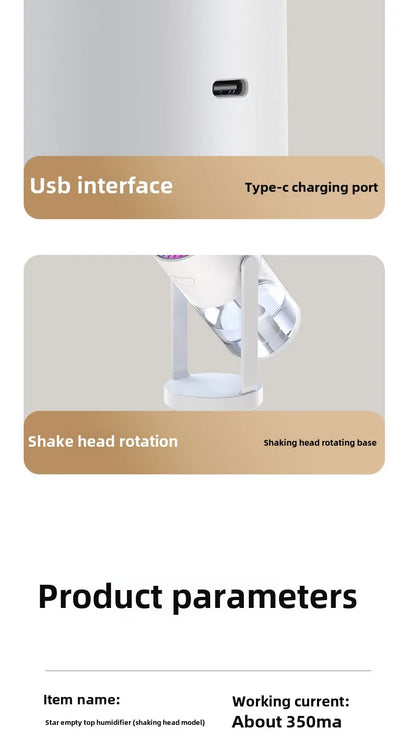 Air Humidifier Portable Humidifier with Rotating Mist & Starry Light USB Car Humidifier Smart Humidifier for Home Office Travel